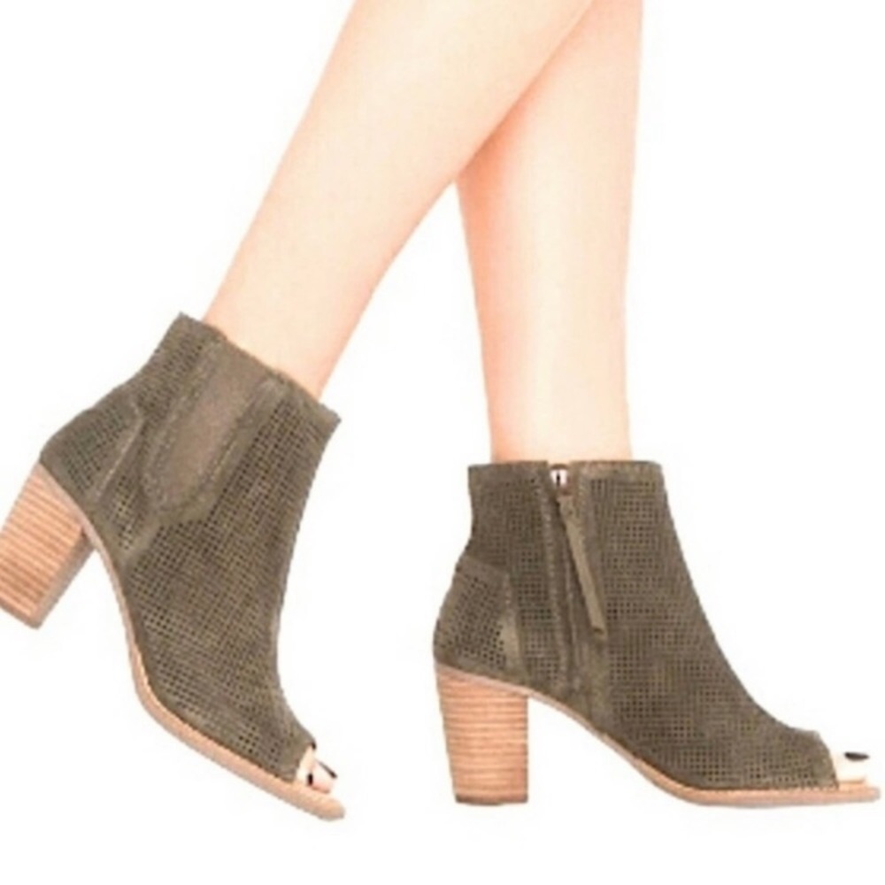 Toms Majorca Suede Perforated Peep Toe Ankle Boots 9